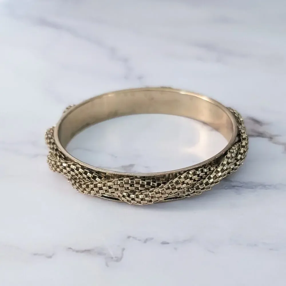 Vintage Bracelet / Bangle - Gold Tone with Woven Design
